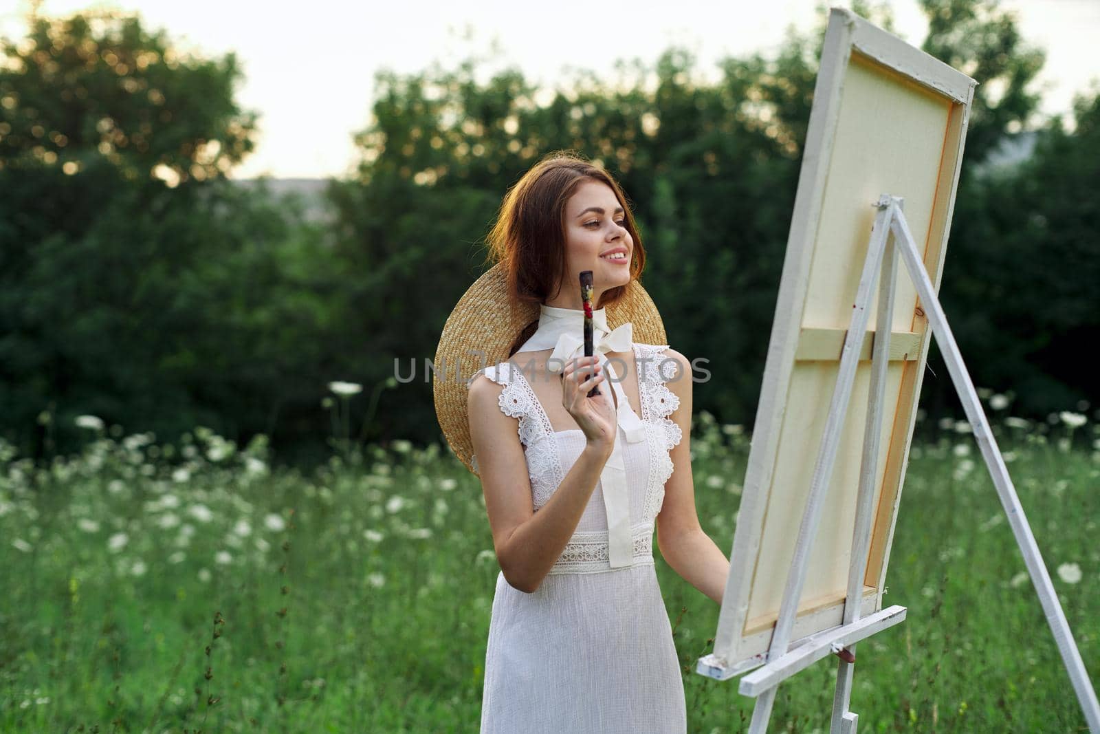 woman artist outdoors visage creative hobby lifestyle. High quality photo