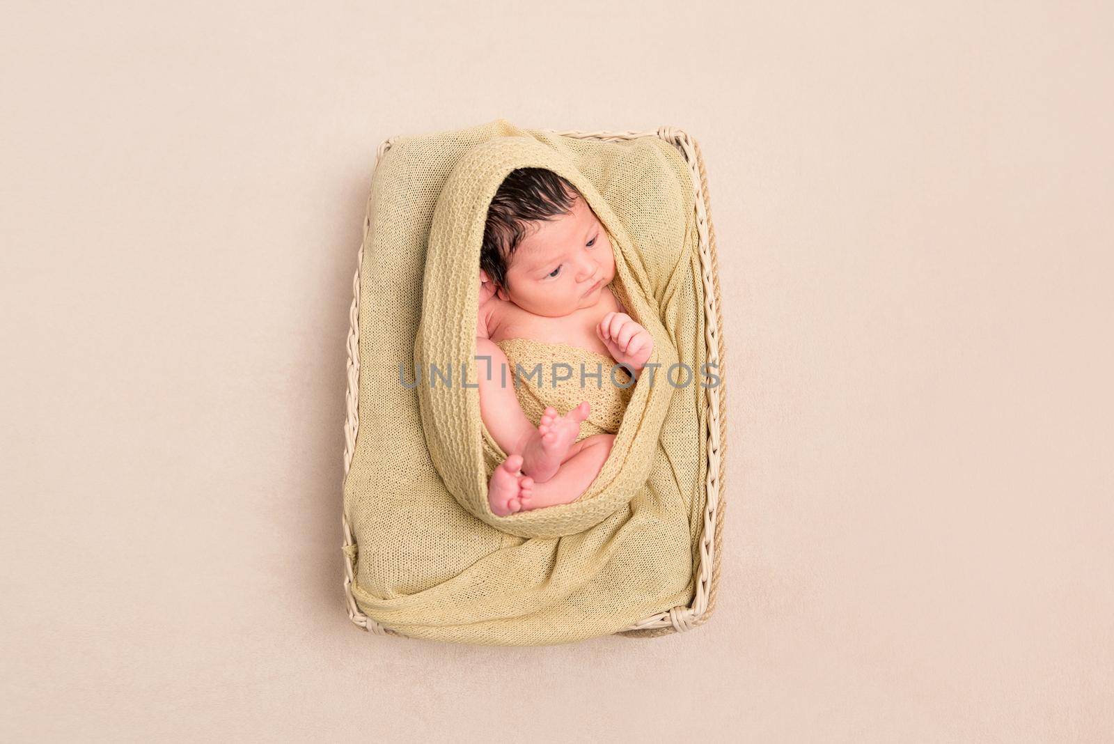 Wrapped black-haired baby basket, topview by tan4ikk1