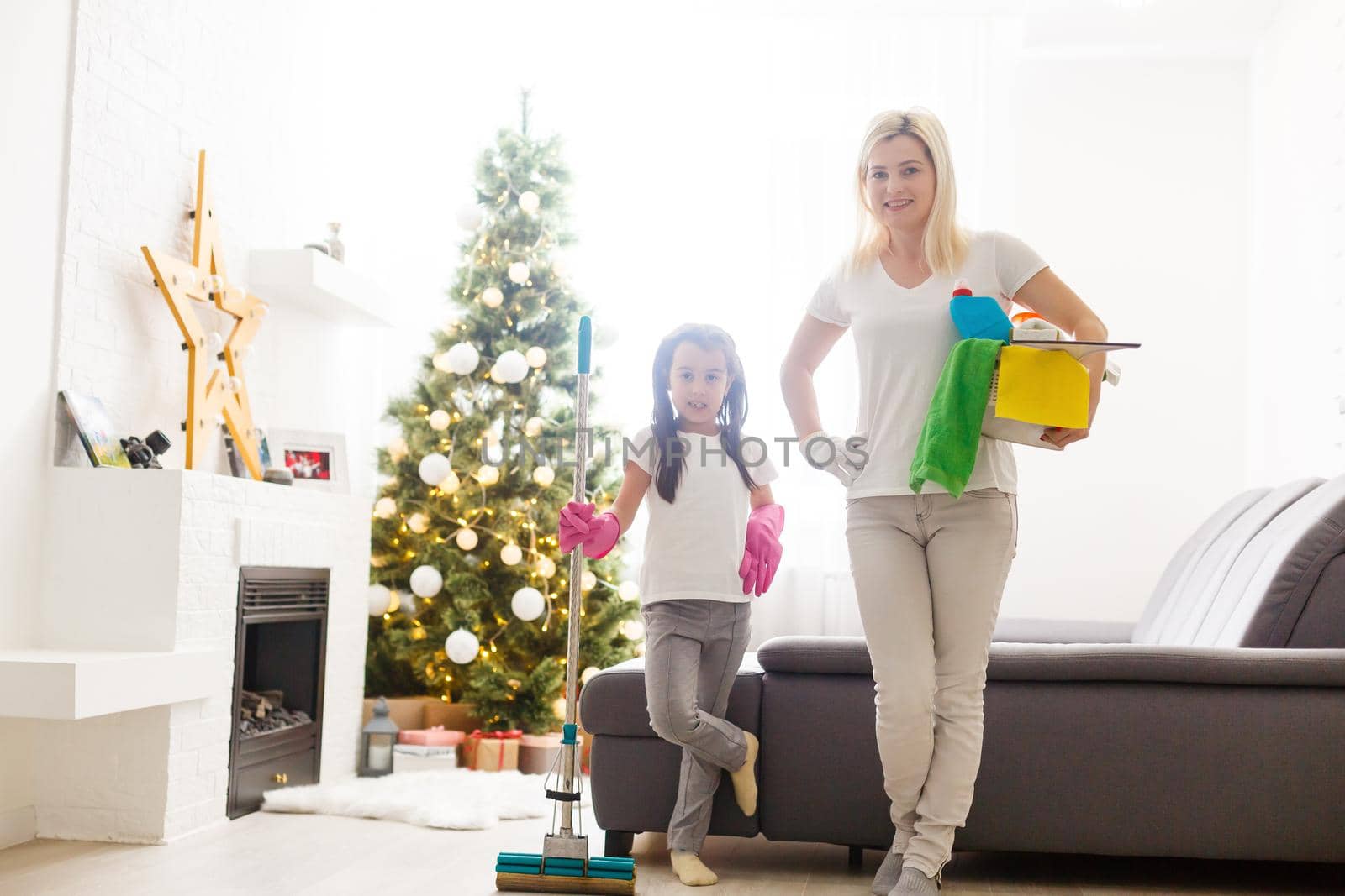 daughter and mother preparation for celebration of New Year