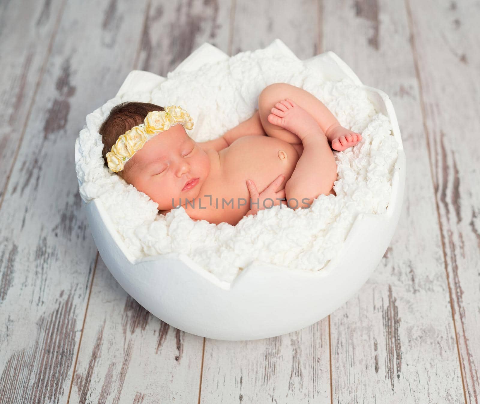 lovely sleeping newborn girl in eggshell basket by tan4ikk1