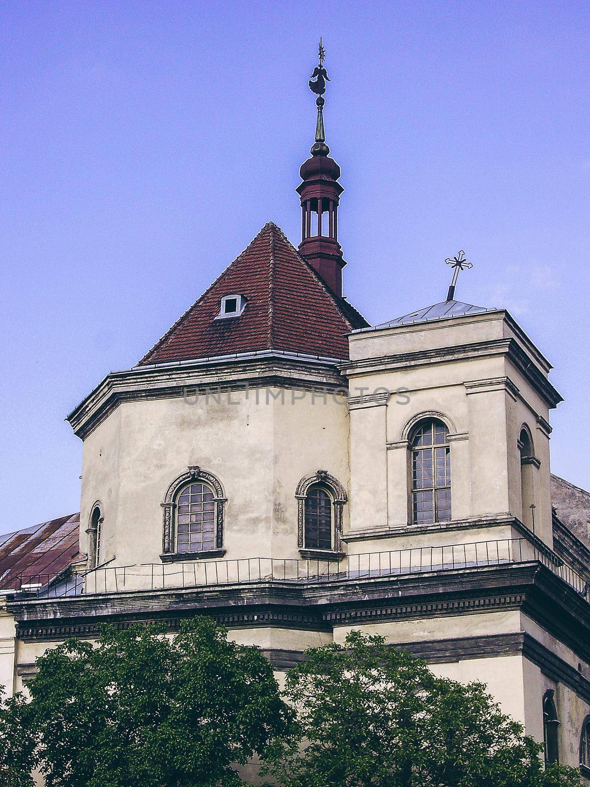 Narrow courtyards in the city, the old stone road. Street in the city of Lviv Ukraine