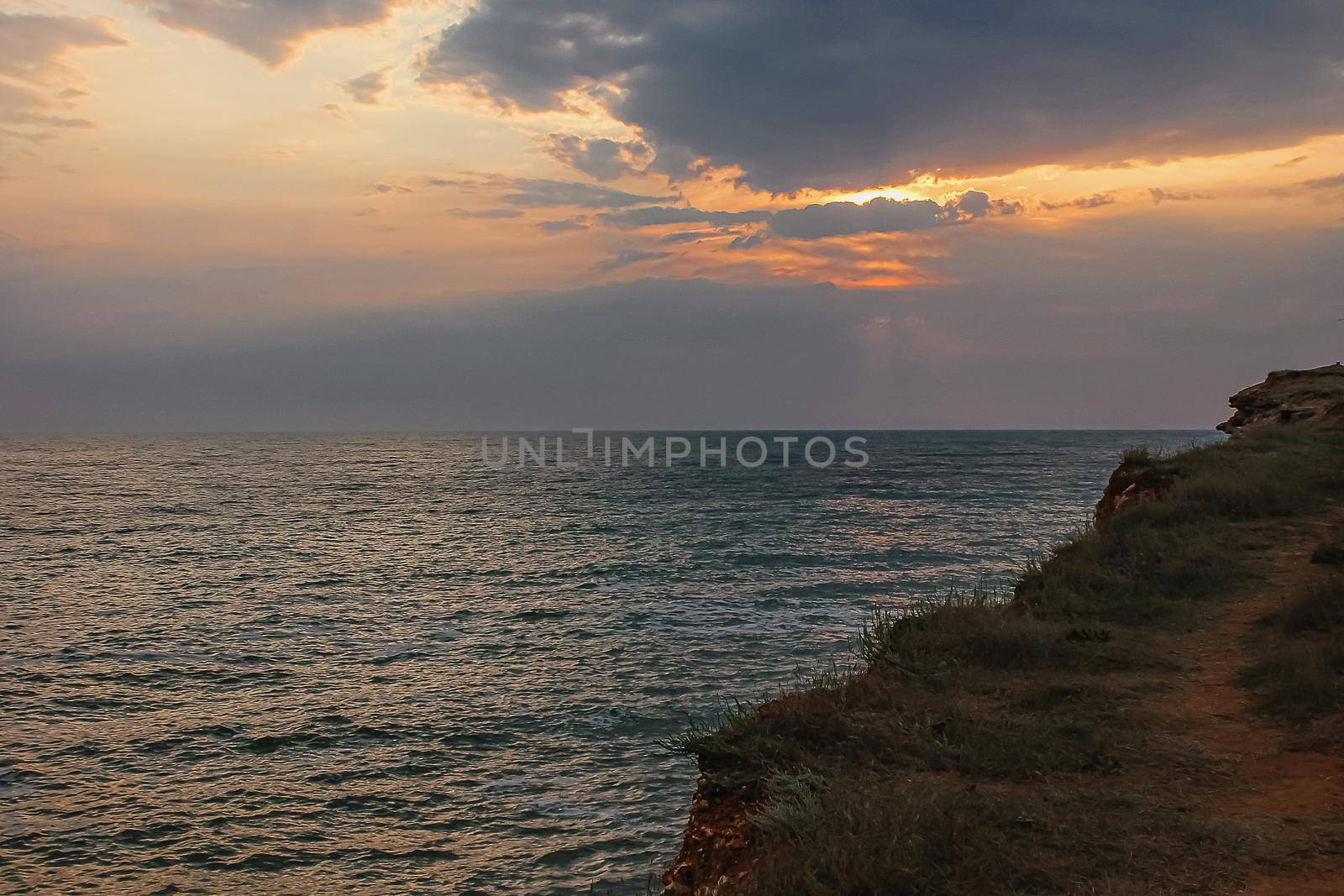 Beautiful view on a Black sea coast with mountains and blue sky.