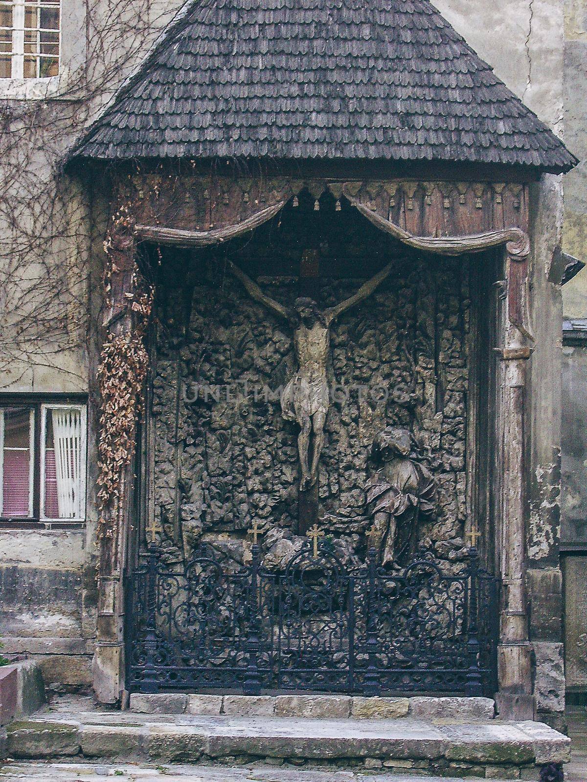Narrow courtyards in the city, the old stone road. Street in the city of Lviv Ukraine