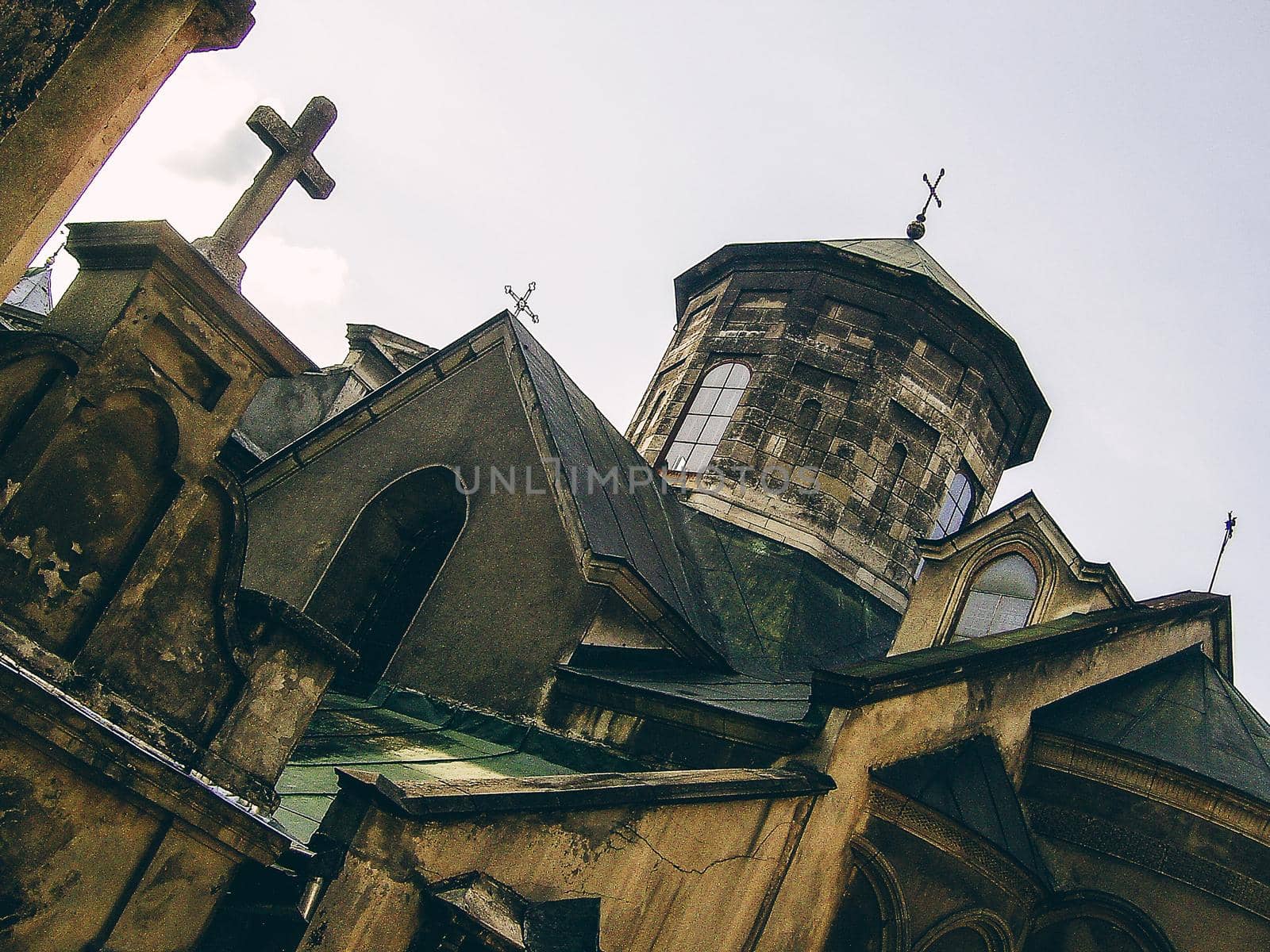 Narrow courtyards in the city, the old stone road. Street in the city of Lviv Ukraine