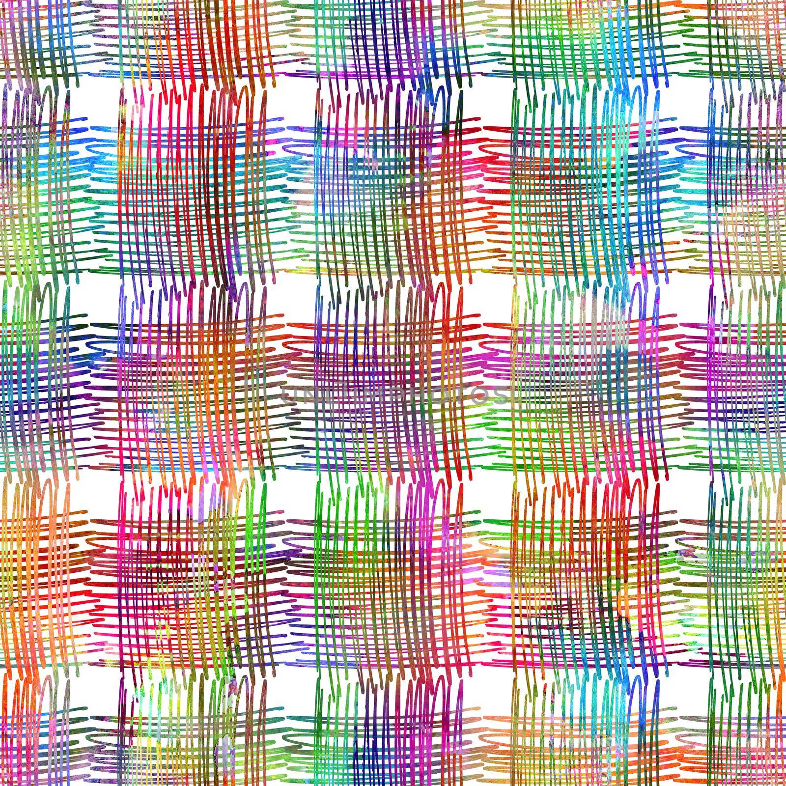 seamless pattern with brush stripes and strokes. Rainbow watercolor color on white background. Hand painted grange texture. Ink geometric elements. Fashion modern style. Endless fabric print. by DesignAB