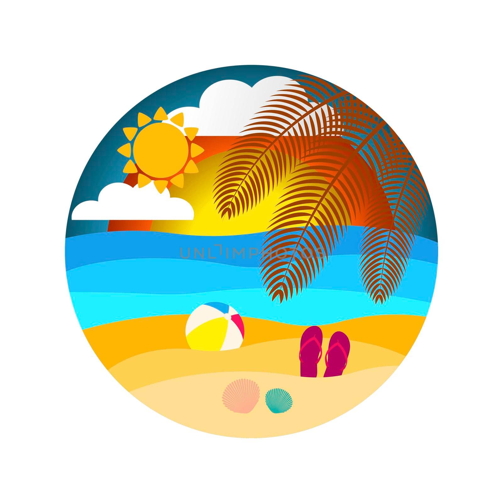 Summer landscape, summer beach. illustration isolated on white background for advertising banners, flyers, posters, leaflets and more.