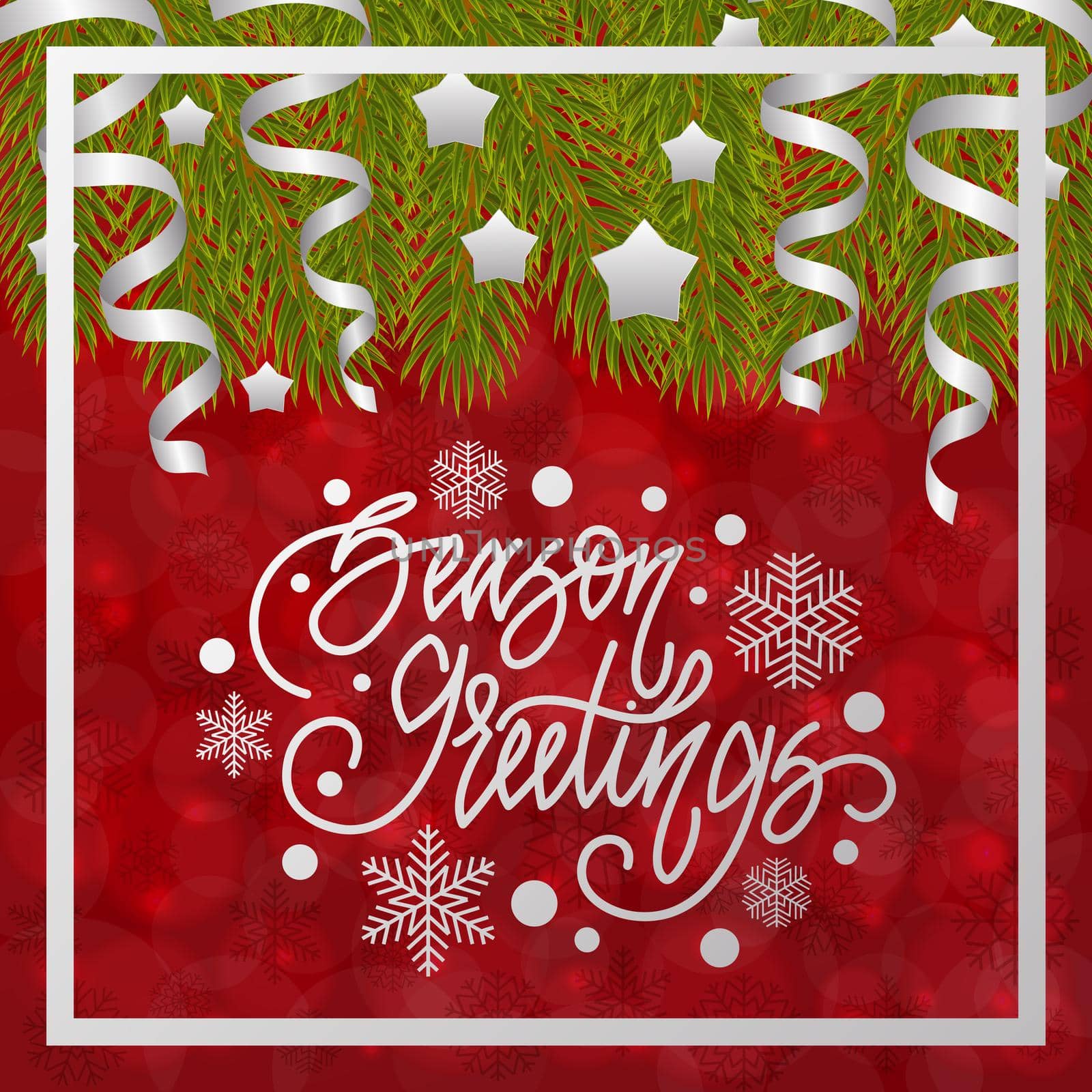 Season greetings. Handwritten lettering on blurred bokeh background with fir branches. illustrations for greeting cards, invitations, posters, web banners and much more.