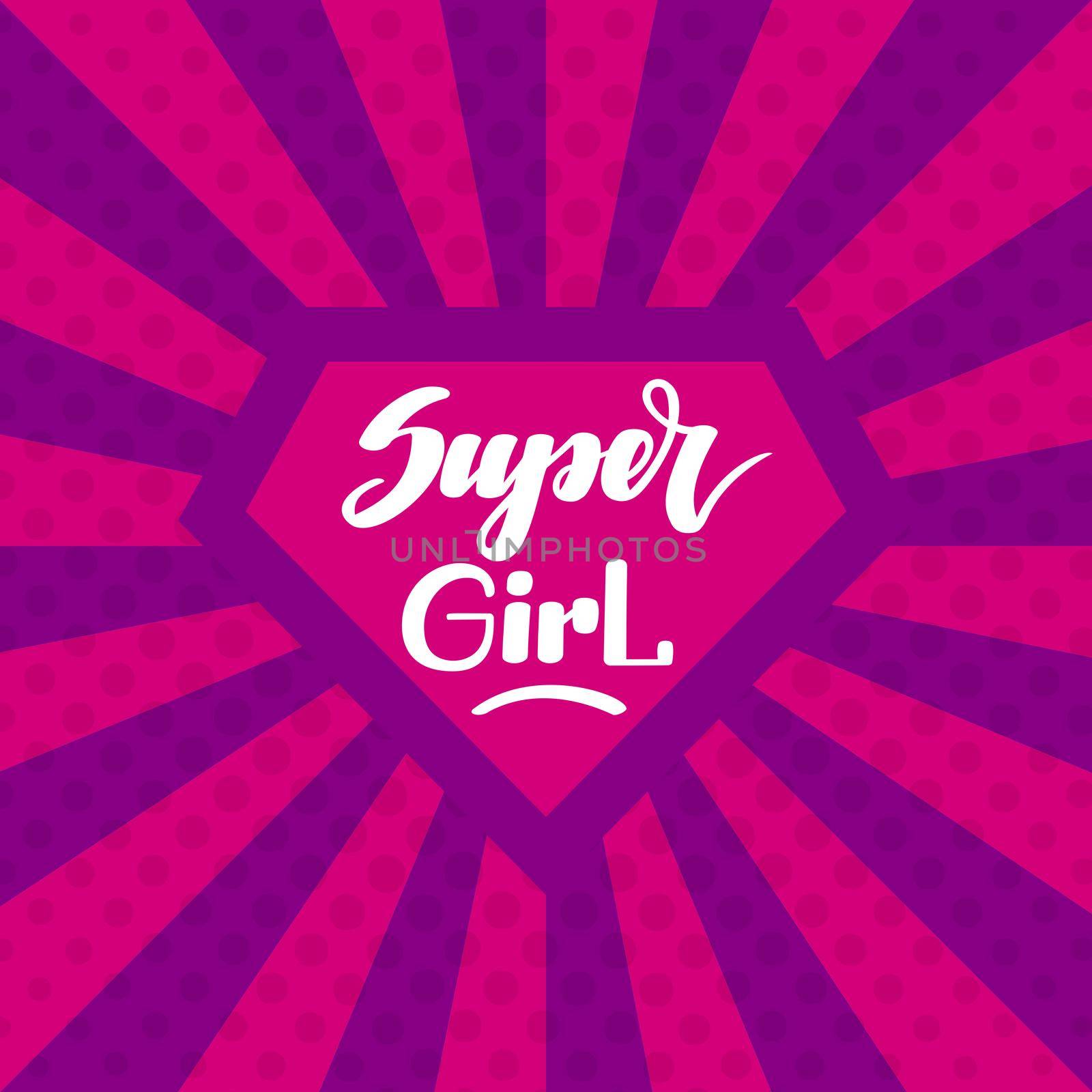 Super girl. Handwritten Lettering on pink-purple background. illustration for posters, cards and much more.