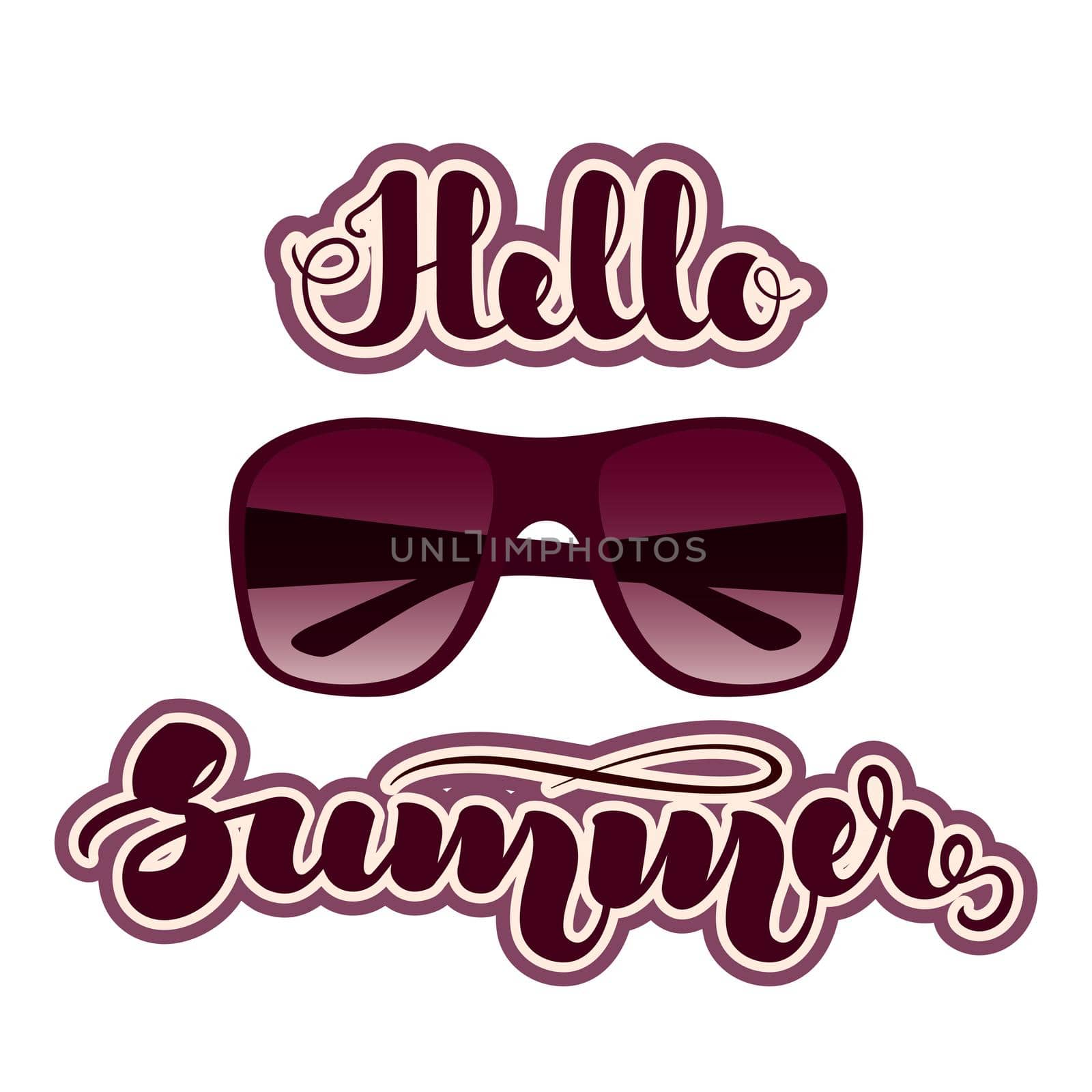 Sunglasses flat icon and handwritten lettering Hello Summer . illustration isolated on white background. .