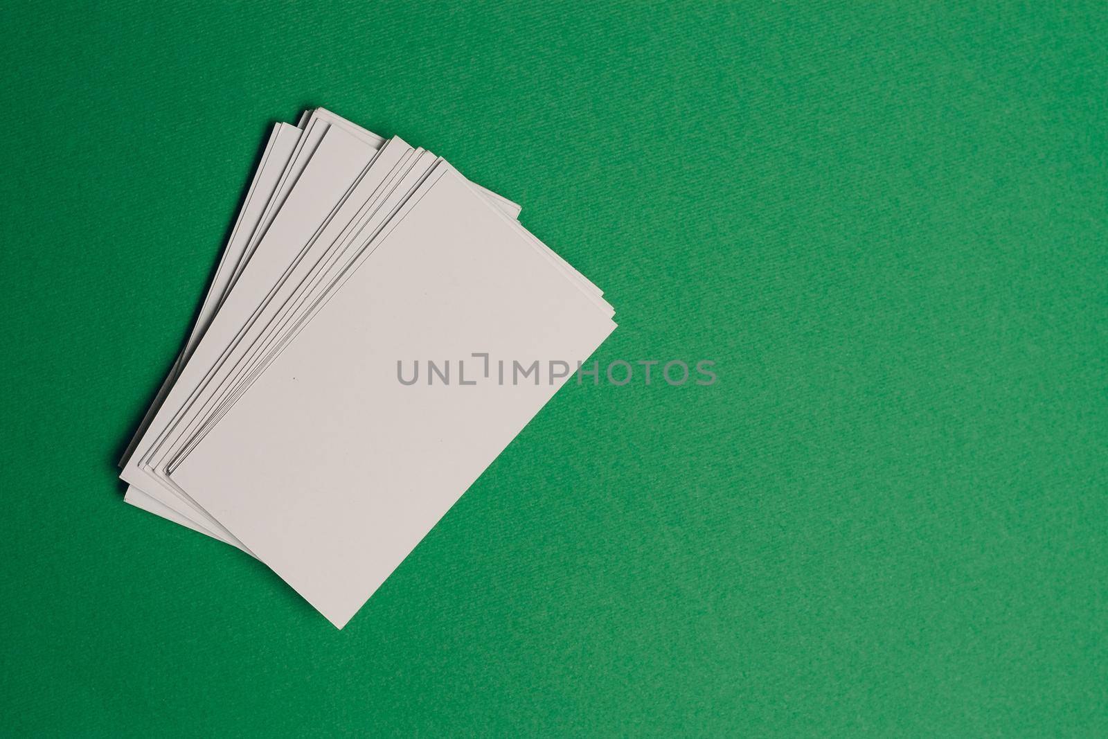 white business cards documents colorful background office copy-space. High quality photo