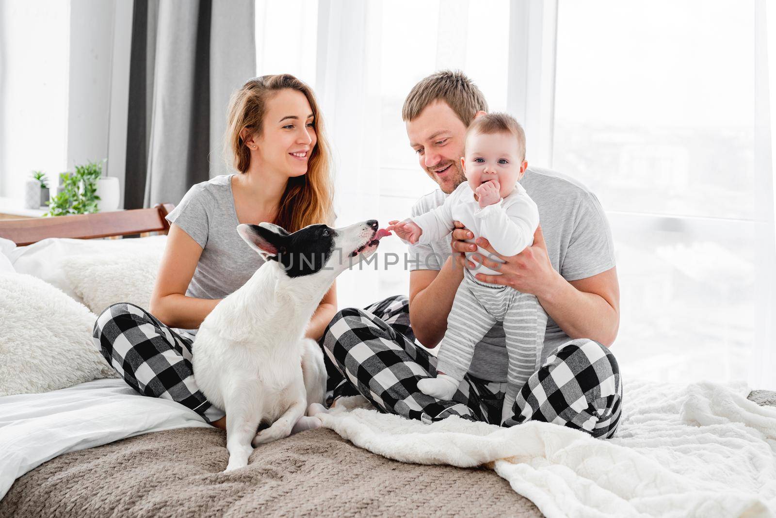 Family with dog in the bed by tan4ikk1