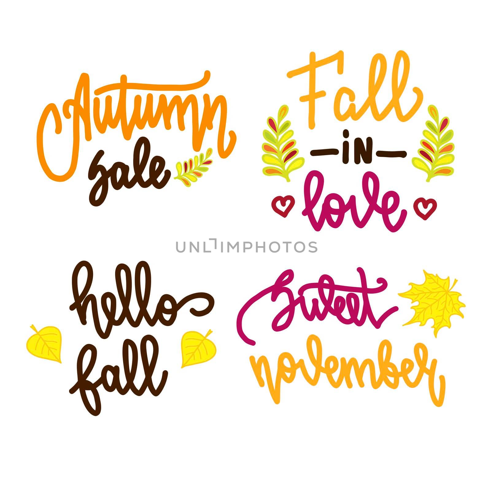 Set of autumn lettering isolated on white background. illustration for posters, cards and much more.