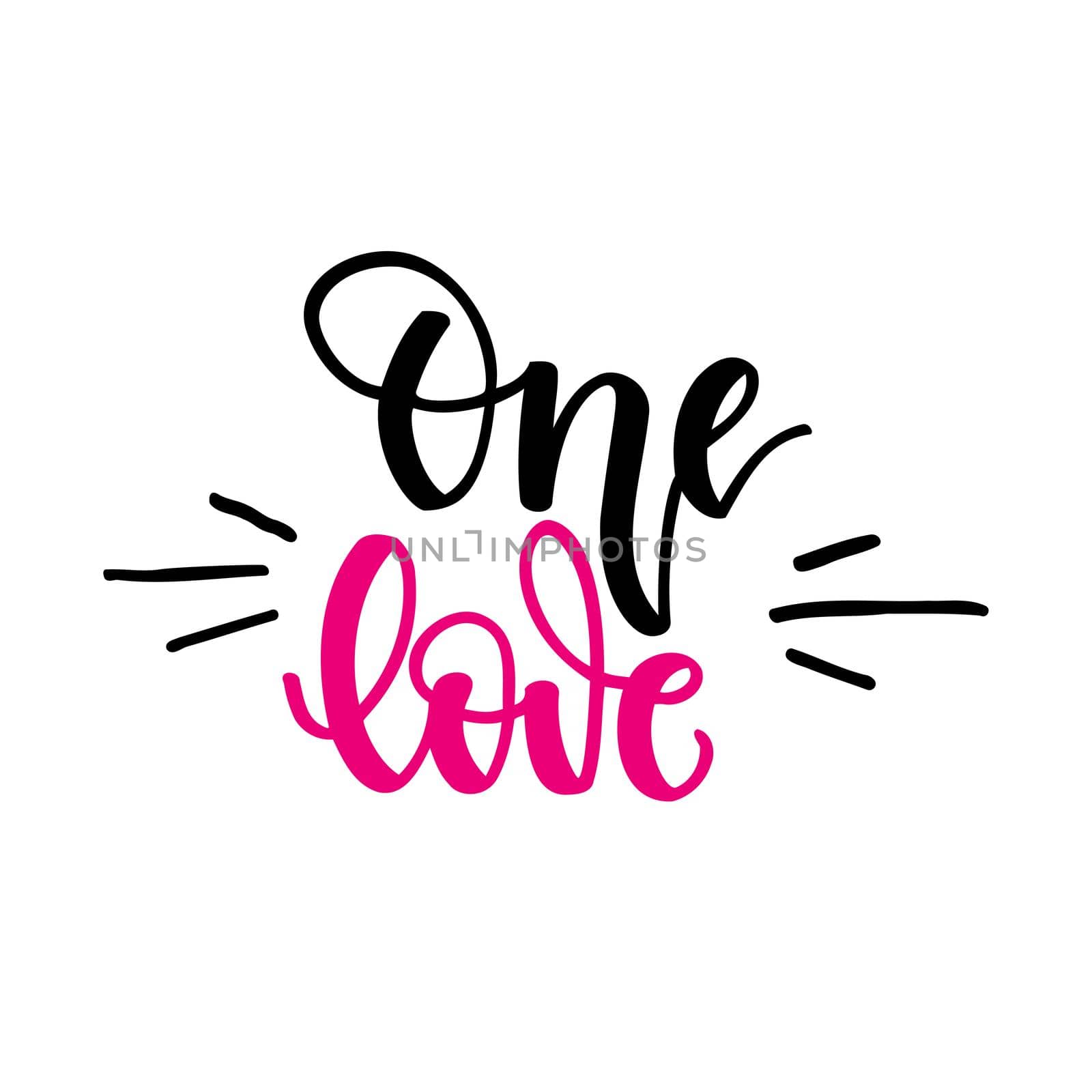 One love. Hand lettering isolated on white background. illustration for Valentines day greeting cards, posters, print on T-shirts and much more.