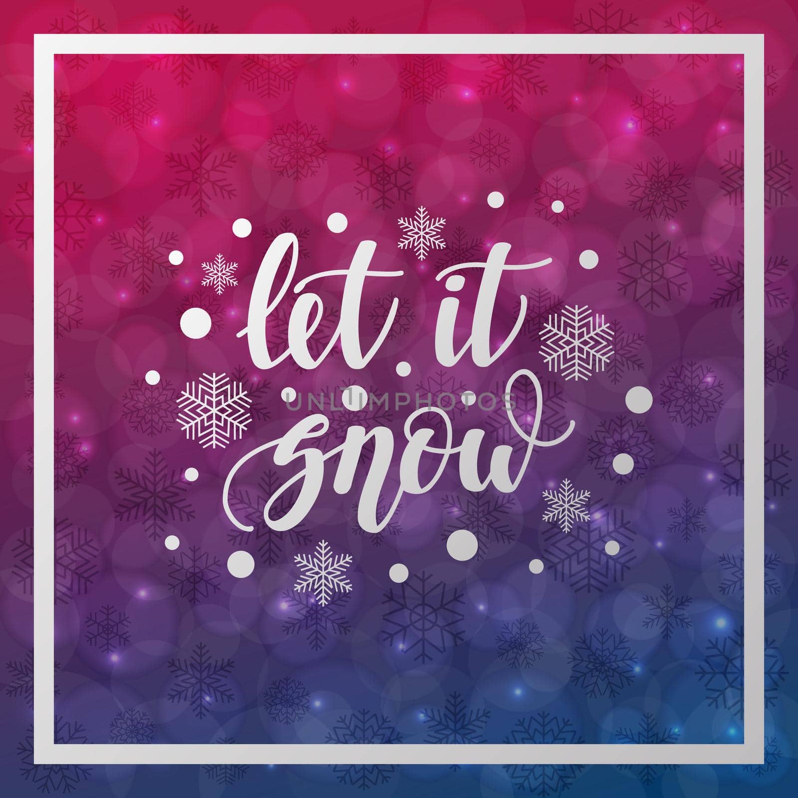 Let it snow. Handwritten lettering on blurred bokeh background. illustrations for greeting cards, invitations, posters, web banners and much more.