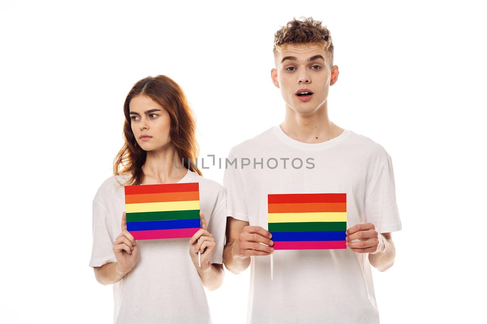 couple Flag lgbt transgender sexual minorities light background. High quality photo