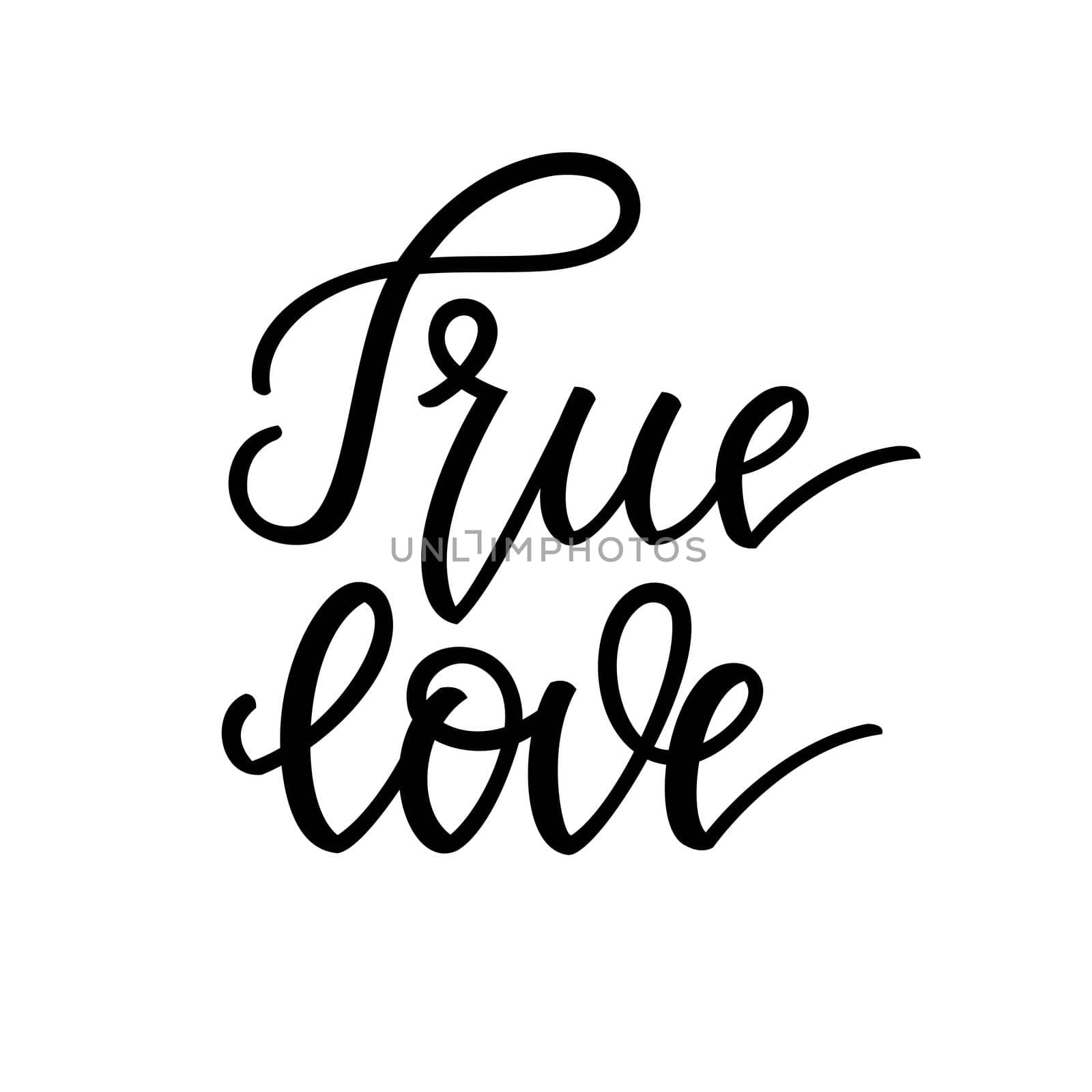 True love. Inspirational romantic lettering isolated on white background. illustration for Valentines day greeting cards, posters, print on T-shirts and much more.