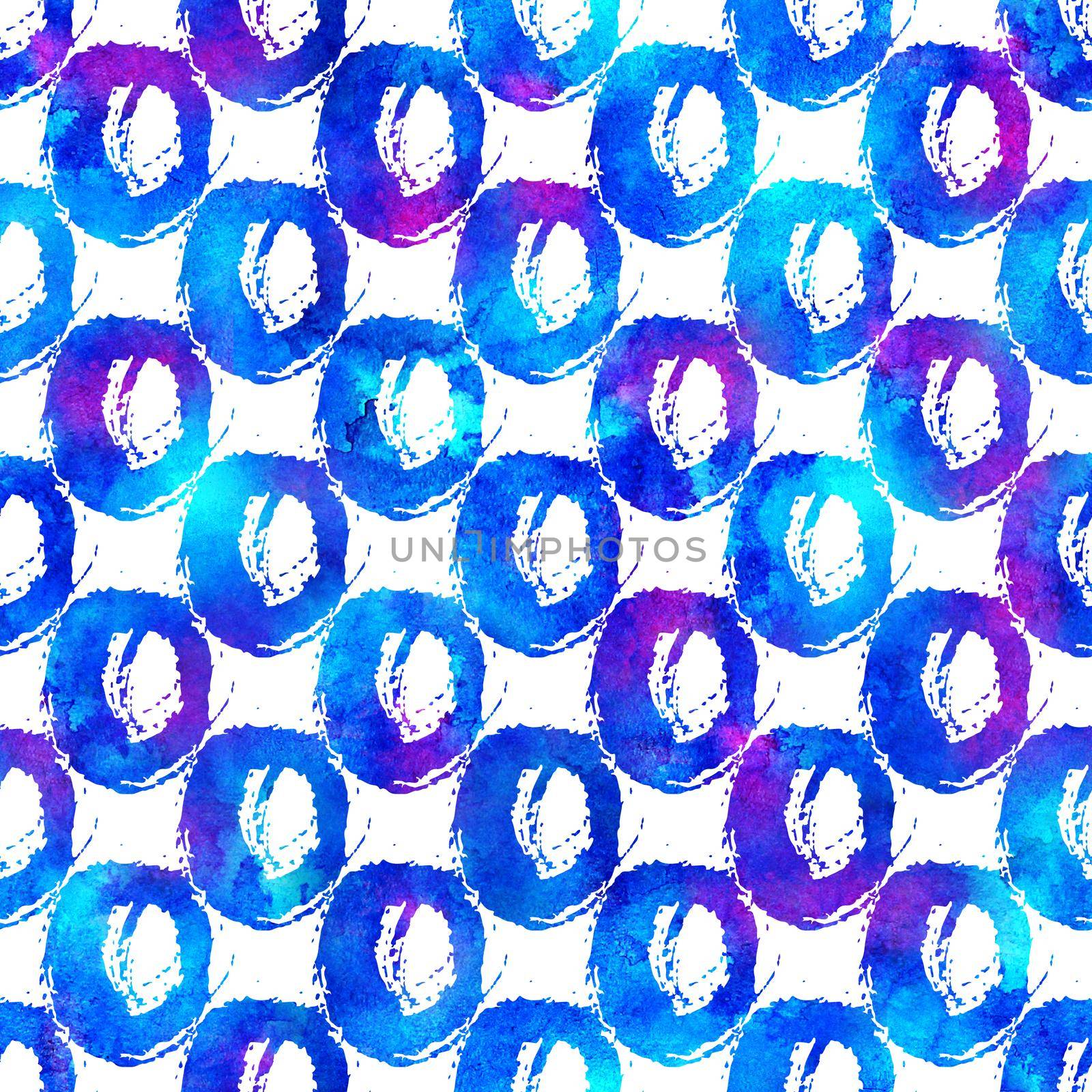 seamless pattern with brush circle and round. Blue color on white background. Hand painted grange texture. Ink geometric elements. Surface kid style. Repeat fabric print. by DesignAB