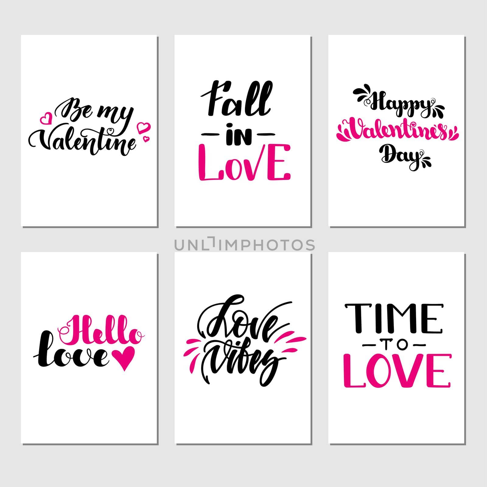 Set of inspirational romantic greeting card with hand lettering. illustration for Valentines day greeting cards, posters, banners and much more.