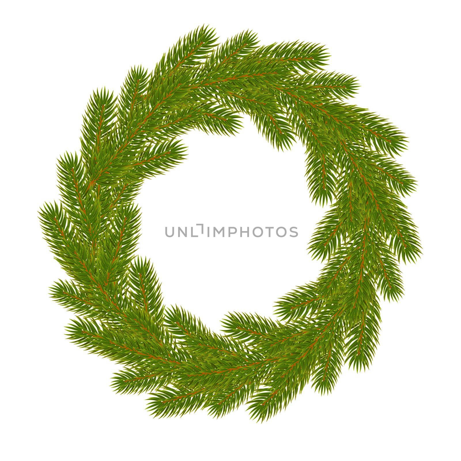 Christmas wreath of branches of spruce or pine. Christmas decorations. Christmas tree. illustration isolated on white background.