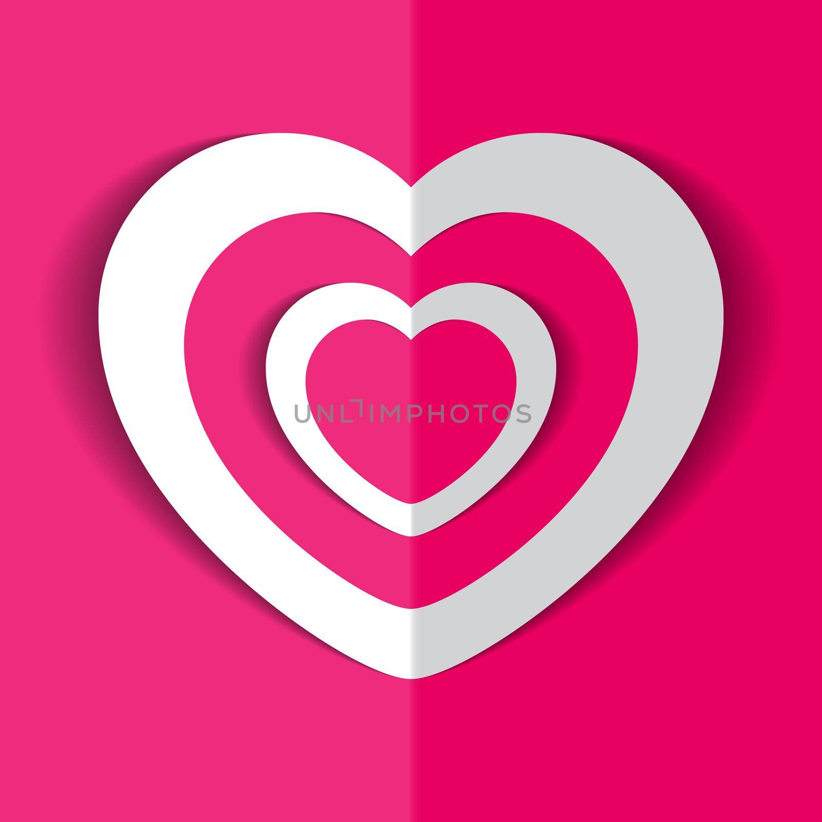 illustration of white paper hearts on pink background.