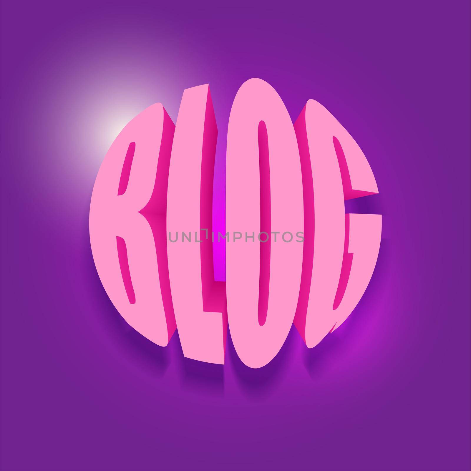 Blog. 3D pink text on purple background.