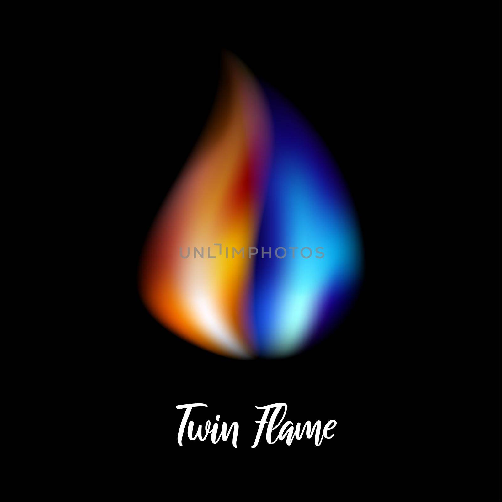 Orange and blue flame. Twin flame. illustration on black background for web sites and much more.