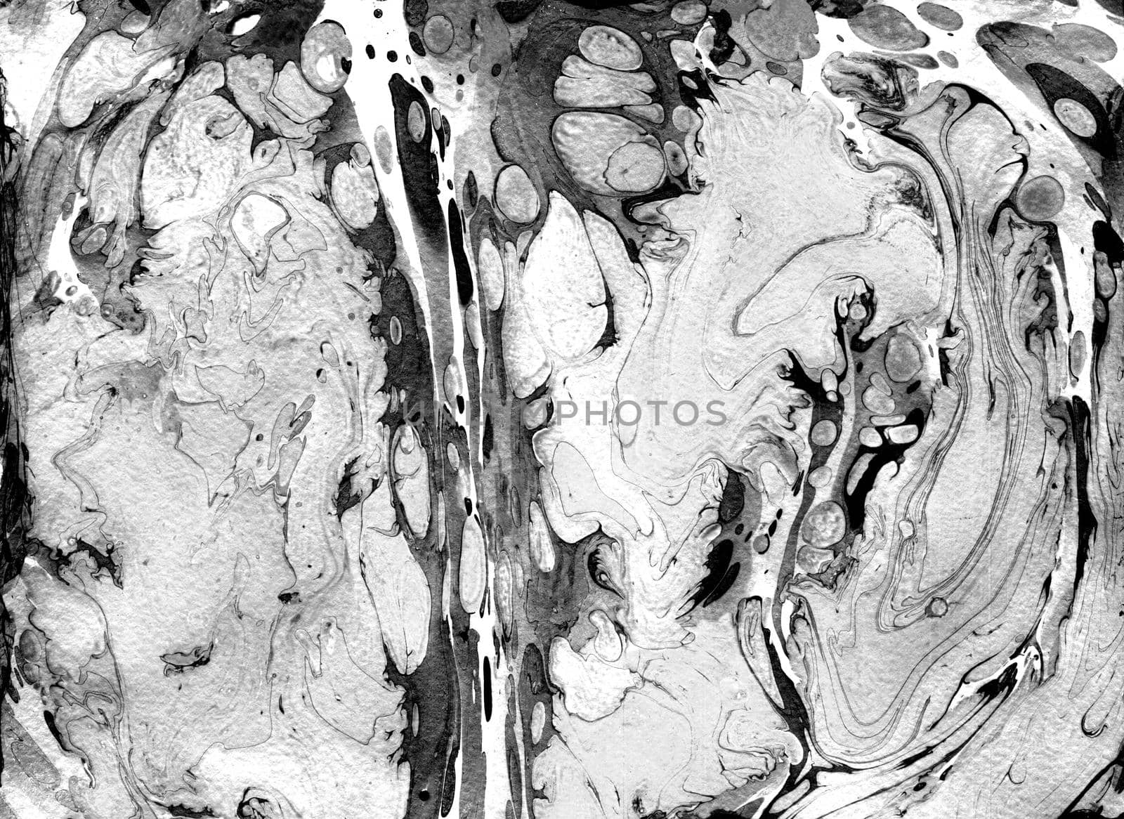 Handmade marble texture. Fluid paints. Can be used for print, background, textile, design of posters, cards, wallpapers. Modern artwork. Marbling drawing brush. White , black and grey colours.