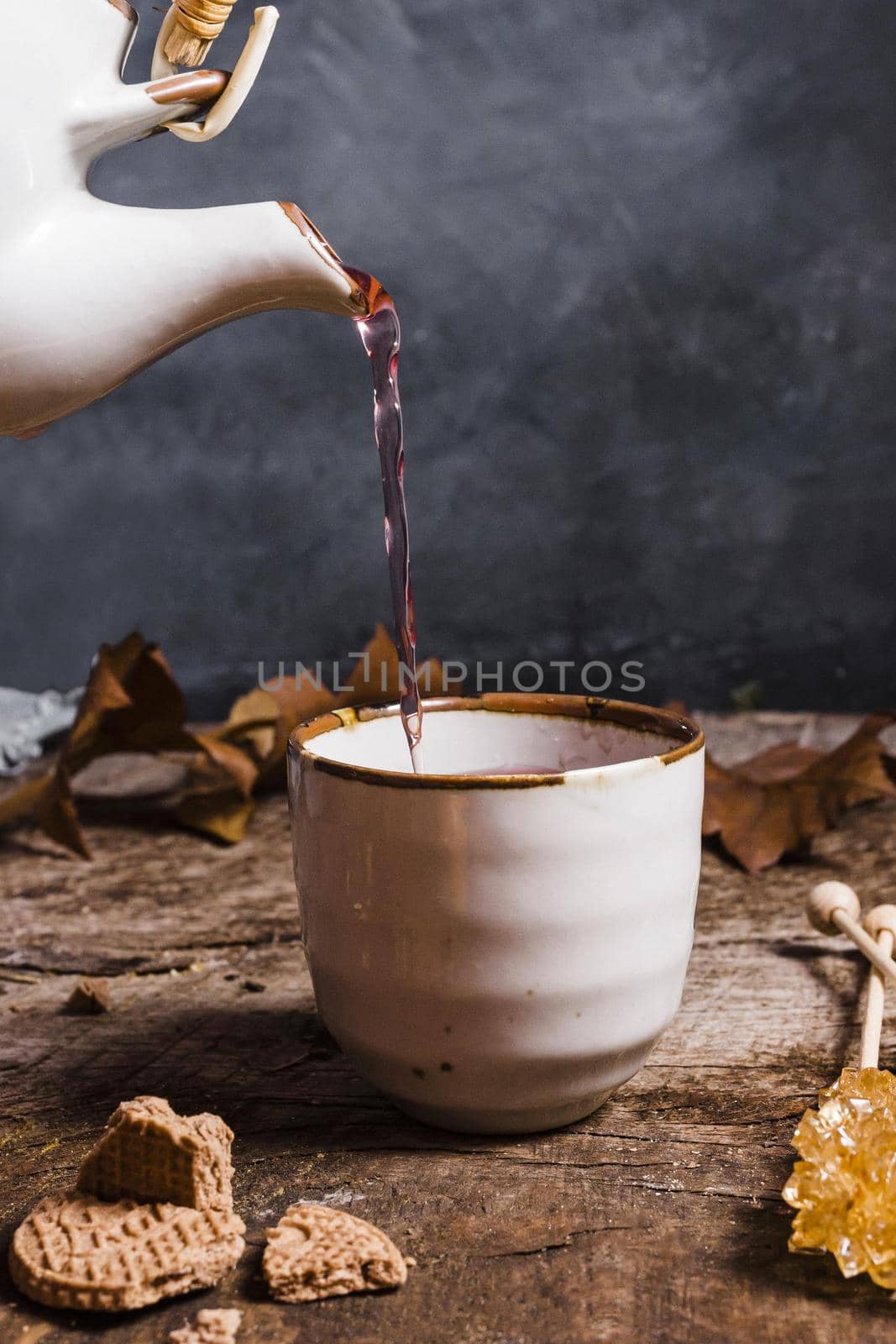 front view tea being poured cup by Zahard