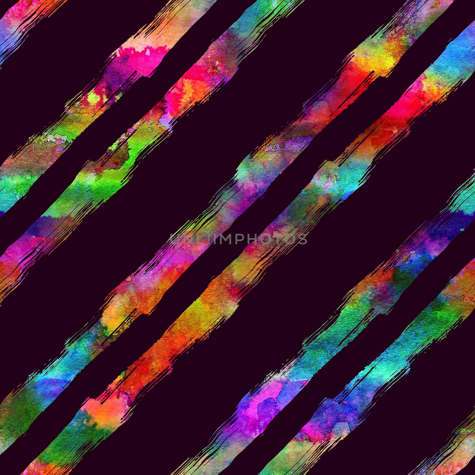 Watercolor Brush Stripes Seamless Pattern Grange Geometric Design in Rainbow Color. Modern Strokes Grung Collage Background for kids fabric and textile.