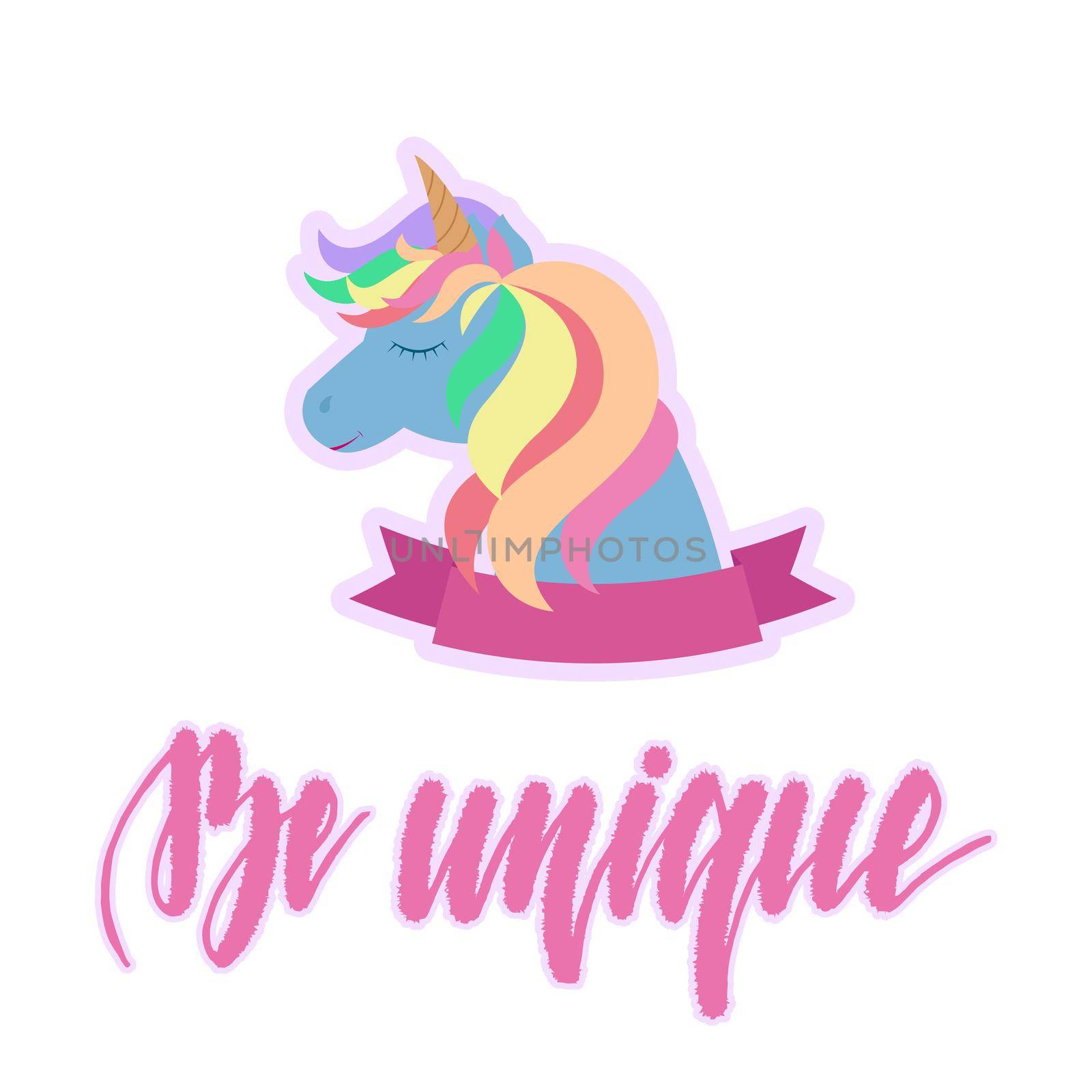 Cute unicorn with lettering Be unique . illustration isolated on white background for posters, cards and much more.