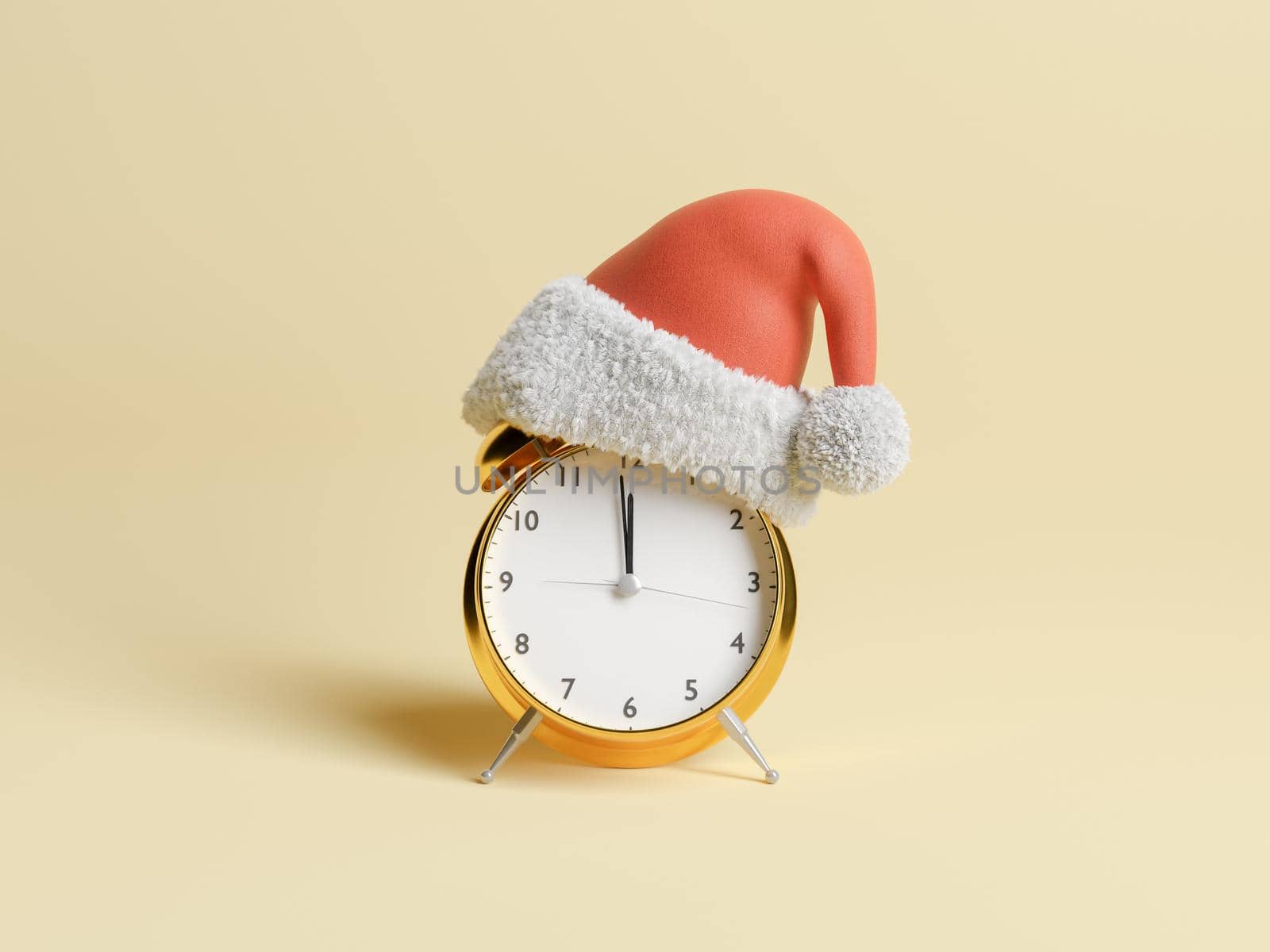 alarm clock with Santa Claus hat. concept of new year, arrival of christmas and deadline. 3d rendering