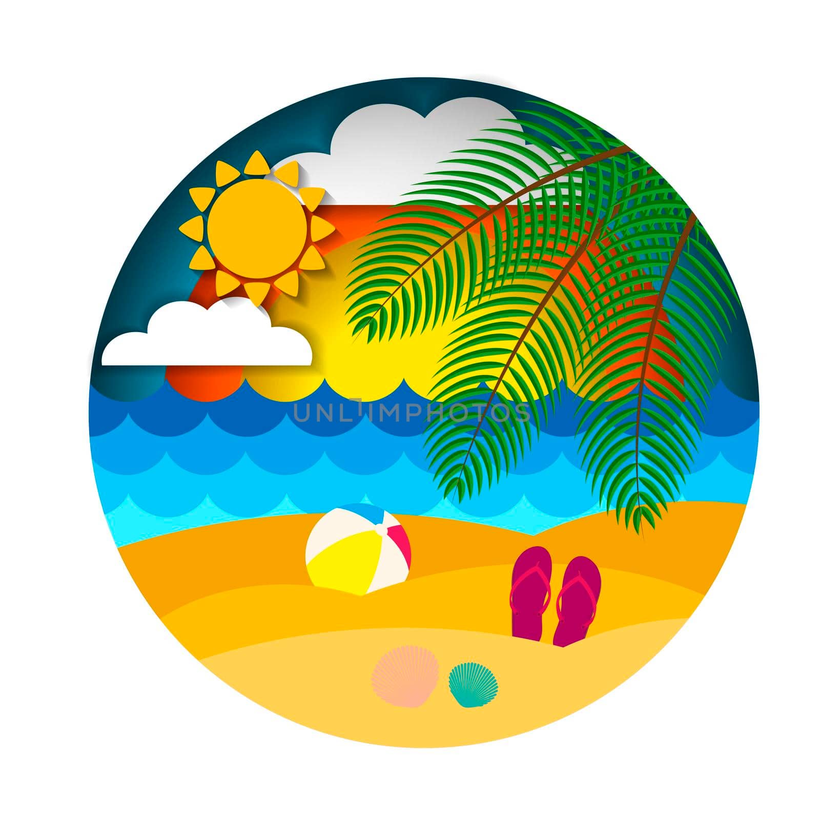 Summer landscape, summer beach. illustration isolated on white background for advertising banners, flyers, posters, leaflets and more.