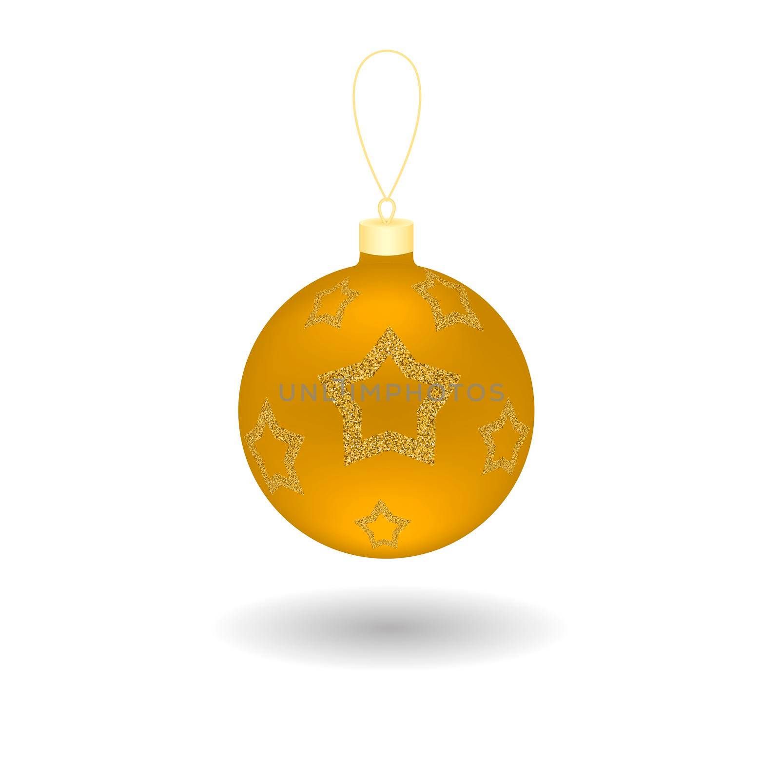 Yellow realistic christmas ball with glitter pattern. illustration isolated on white background for design of greeting cards, banners, flyers and much more by Marin4ik