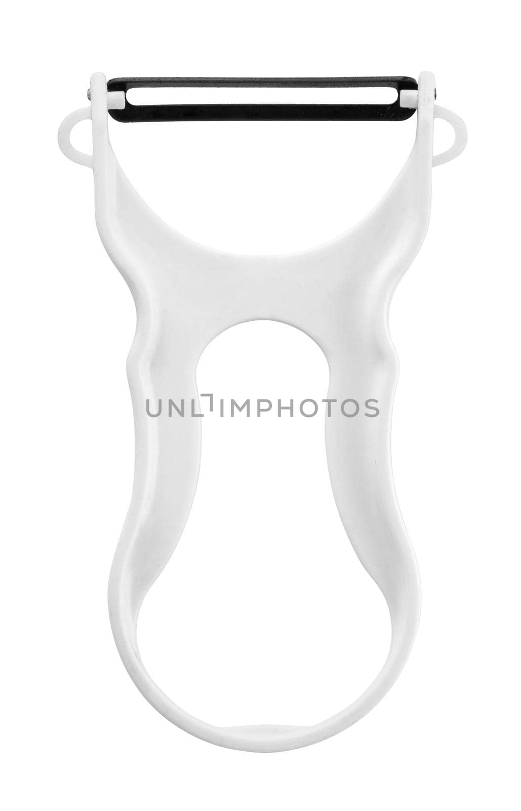 White potato peeler isolated on white background. Close up.