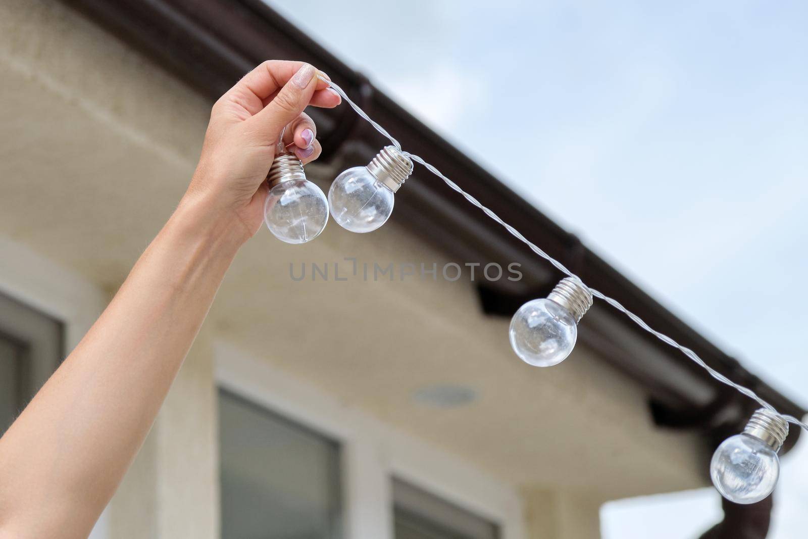 Home holiday decor, electric ice outdoor light bulbs garland.