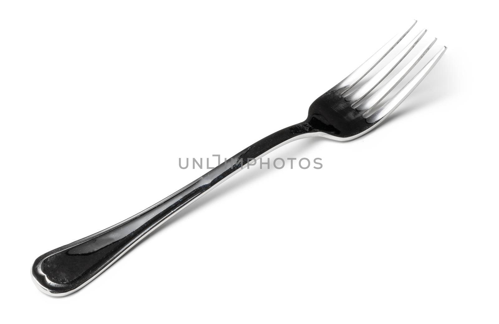 Silver cutlery fork isolated on white background. Close up.