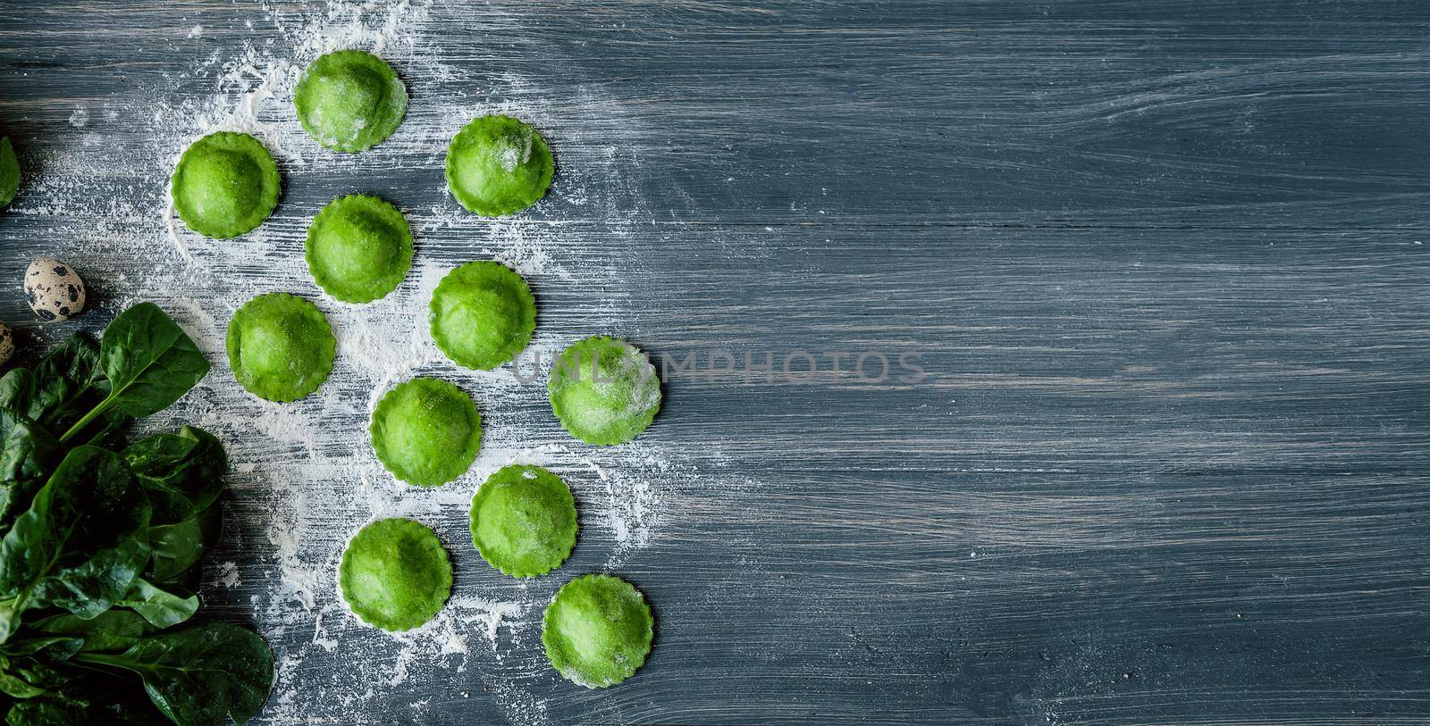 delicious green ravioli with the addition of spinach dough, stuffed with ricotta and porcini mushrooms.