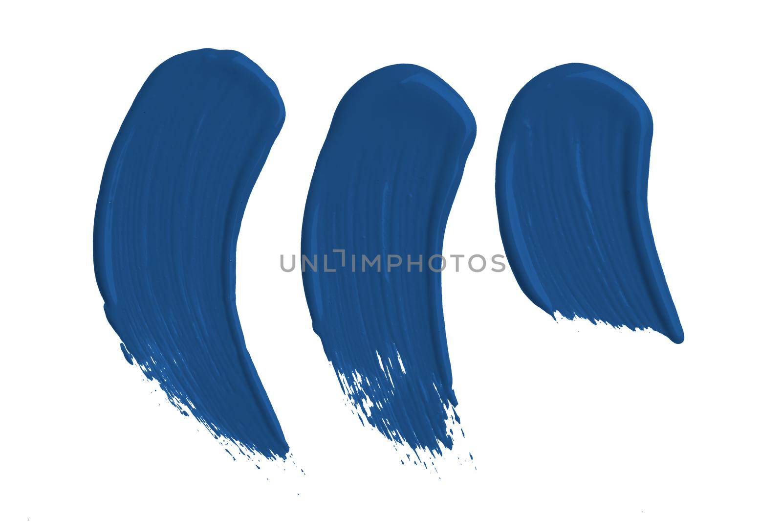 Classic blue brush strokes isolated on white background. Close up.