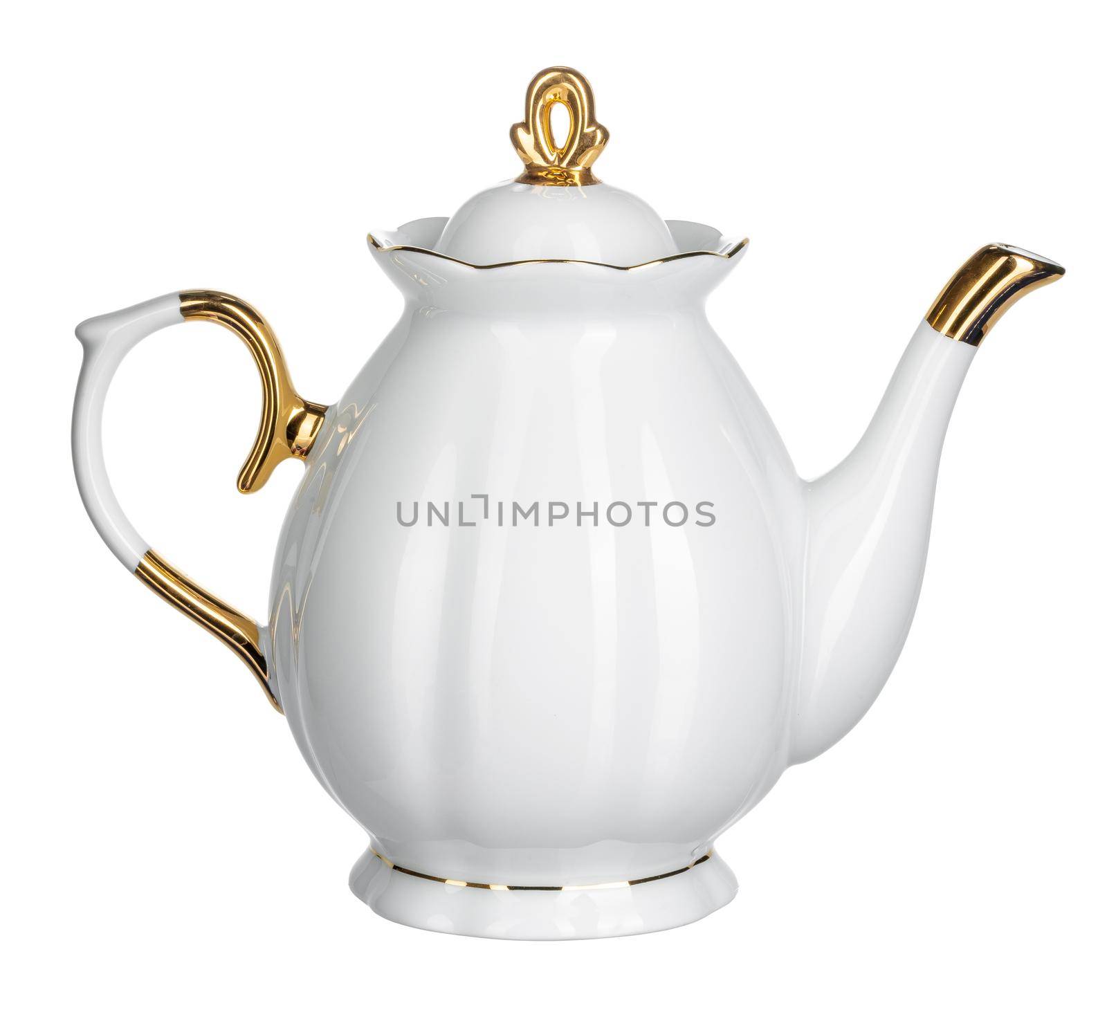 Empty tea kettle isolate on white background. Close up.