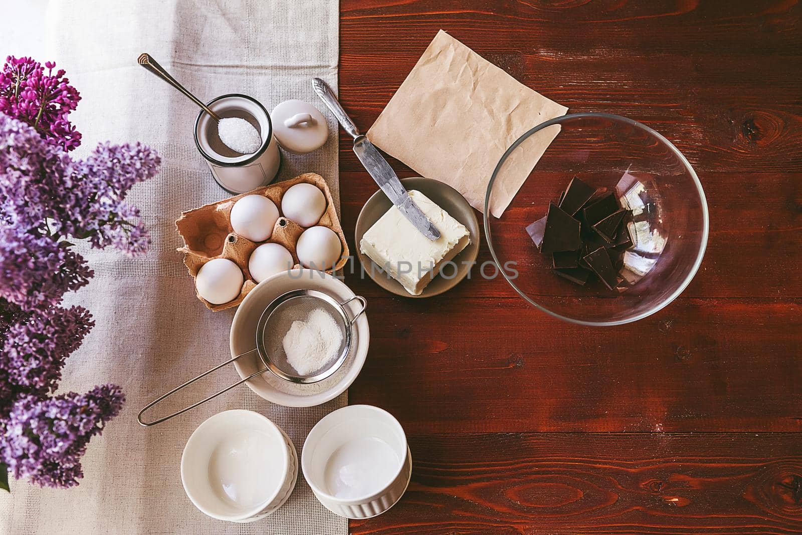 Step by step the chef prepares a dessert - chocolate fondant. Classic recipe.