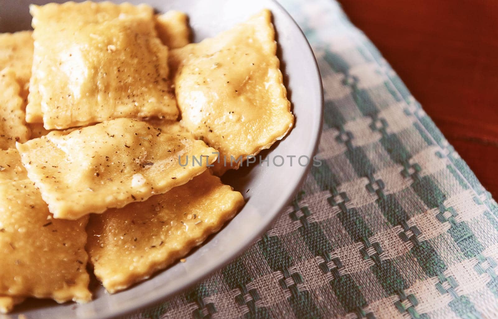 Plate with authentic ravioli by vvmich