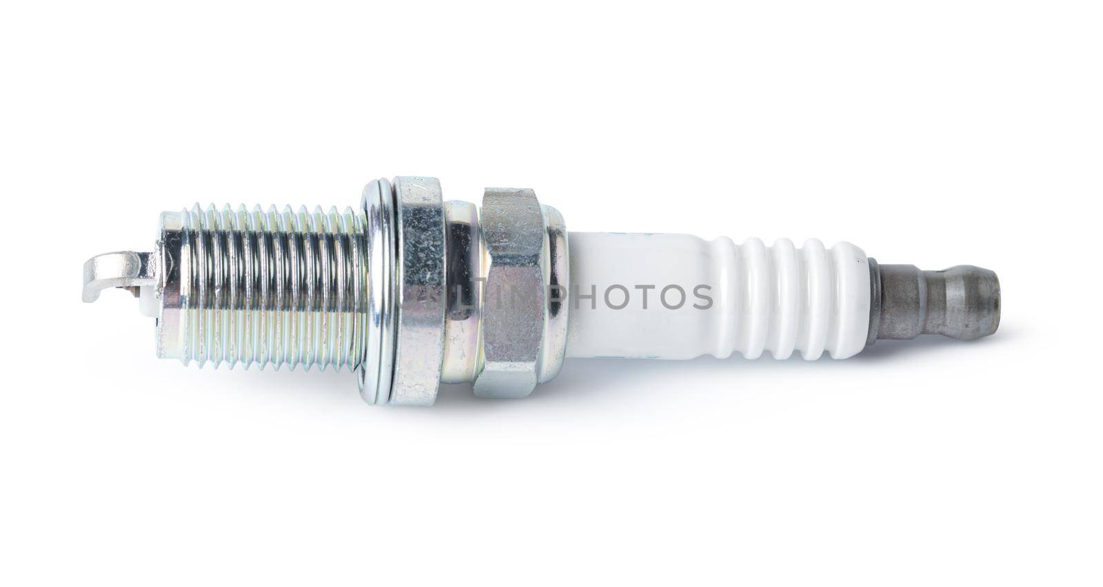 Car part. Spark plugs isolated on white. Close up.