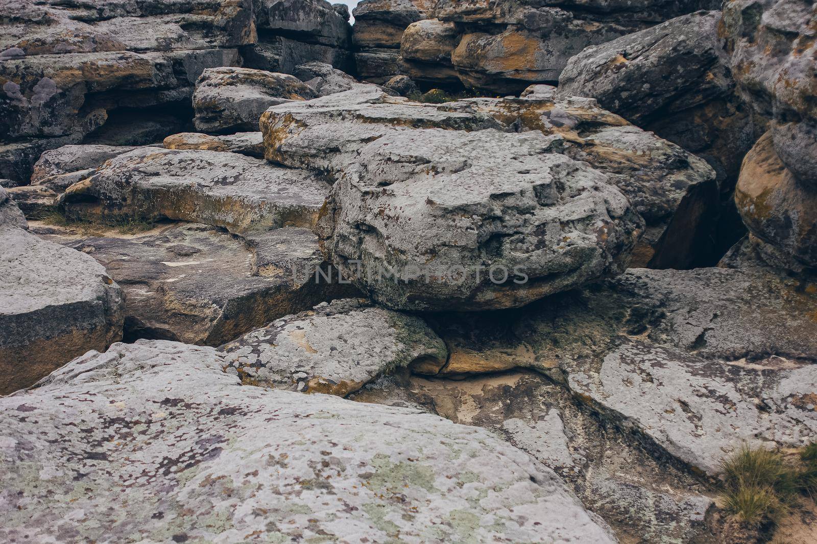 Stones texture and background. Rock texture with different color spots of lichen.