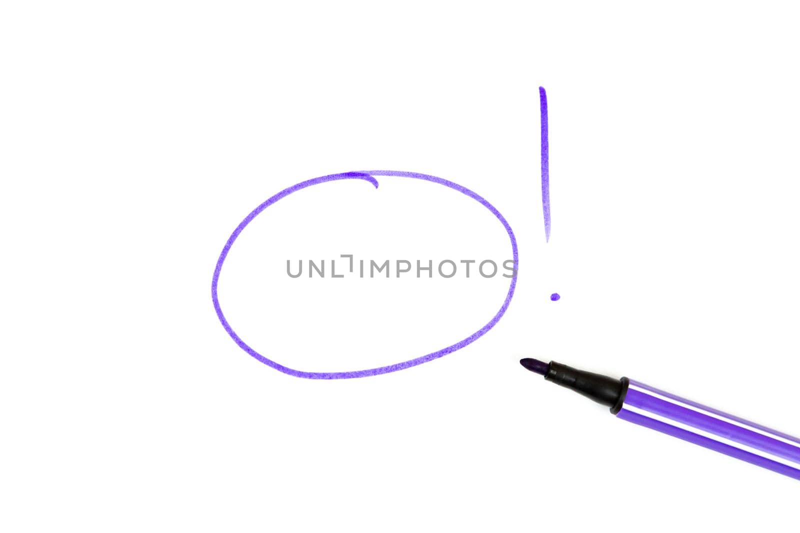 Purple circle with exclamation mark and a purple marker on a white background with an empty space for text.