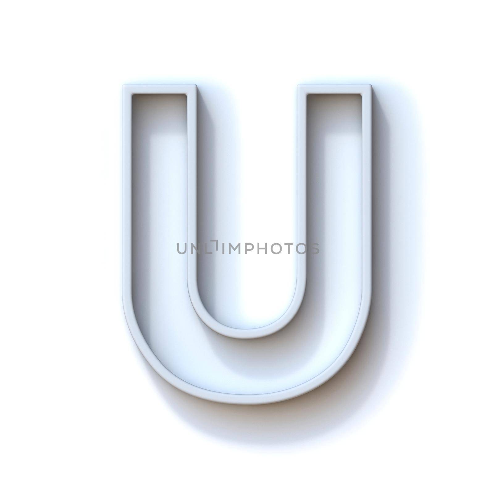 Grey extruded outlined font with shadow Letter U 3D rendering illustration isolated on white background
