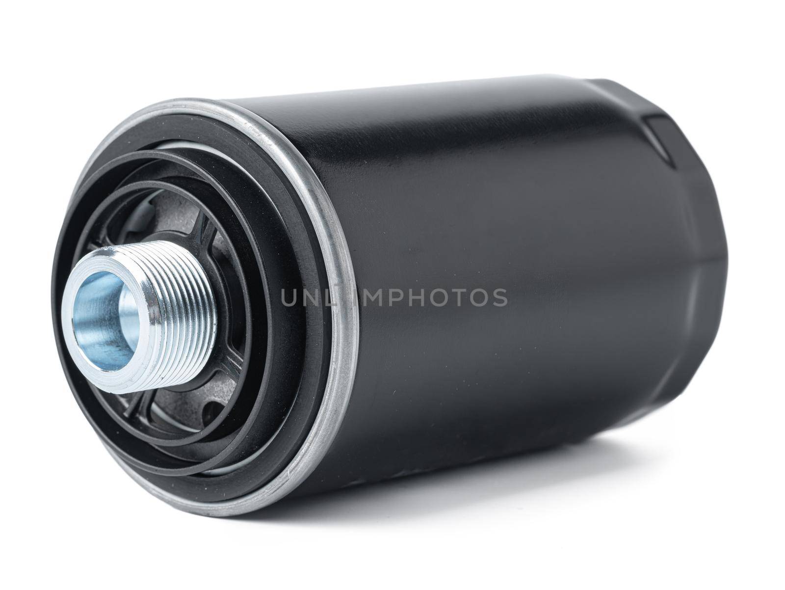 New oil filter car isolated on white background. Close up.