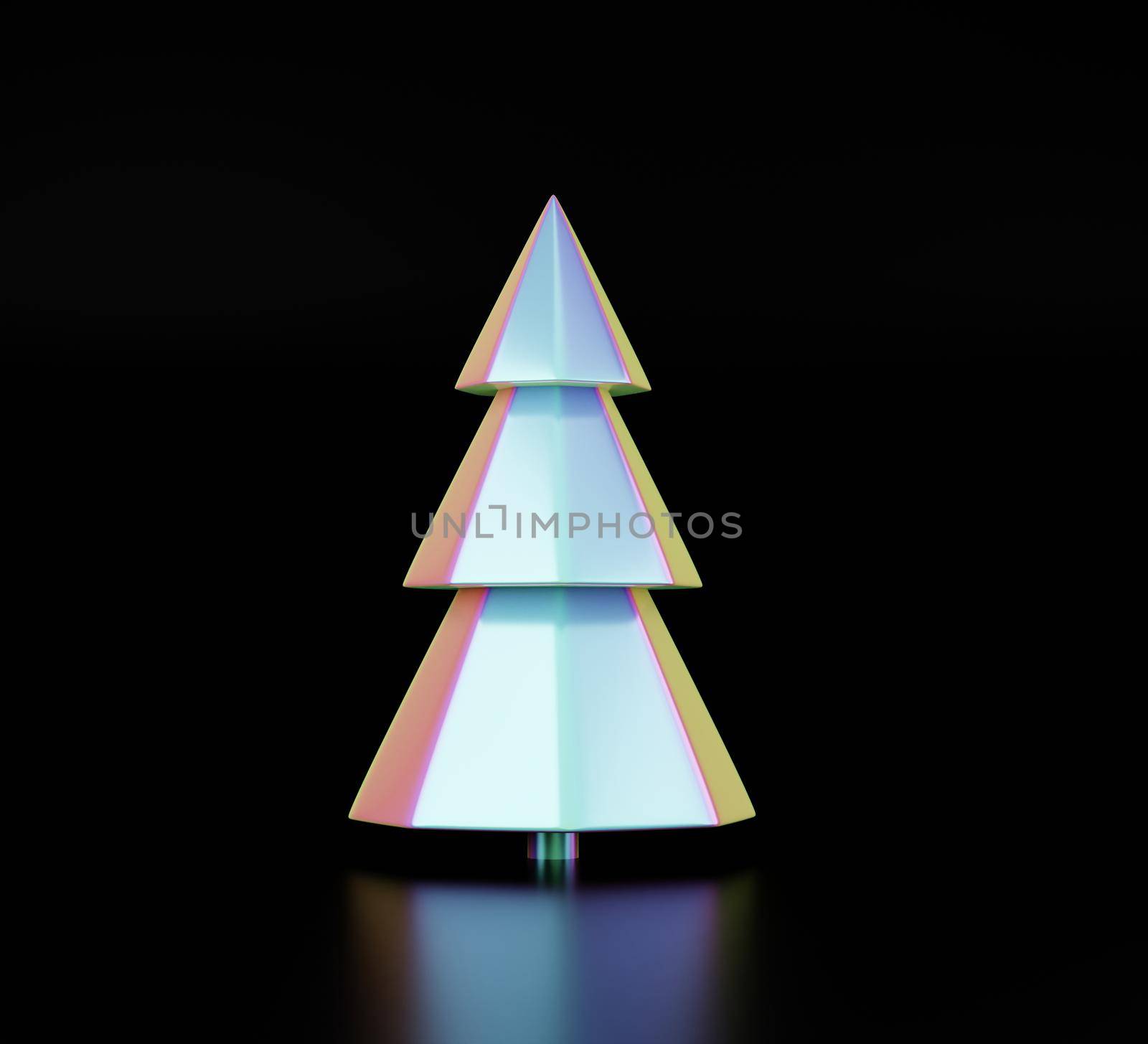 Merry Christmas and Happy New Year holographic tree. Christmas holographic trendy design with Xmas pine fir tree for greeting card, banner, placard or poster