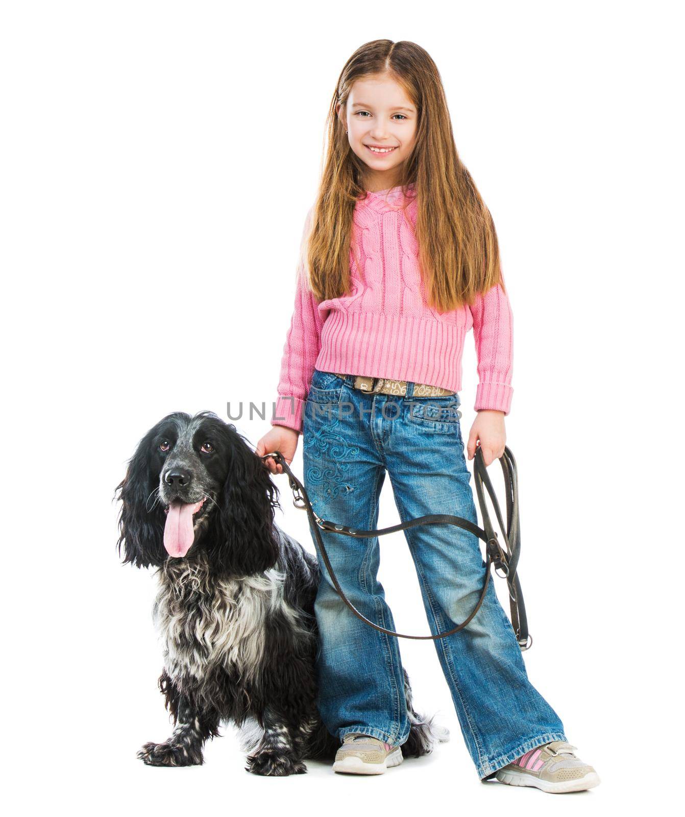 cute llittle with black cocker spaniel on a white background