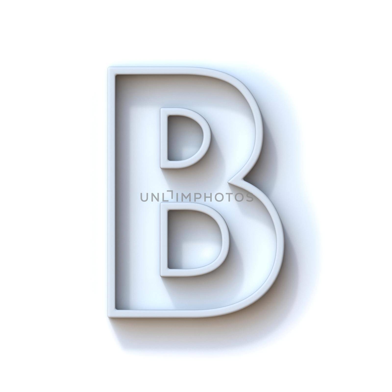 Grey extruded outlined font with shadow Letter B 3D rendering illustration isolated on white background