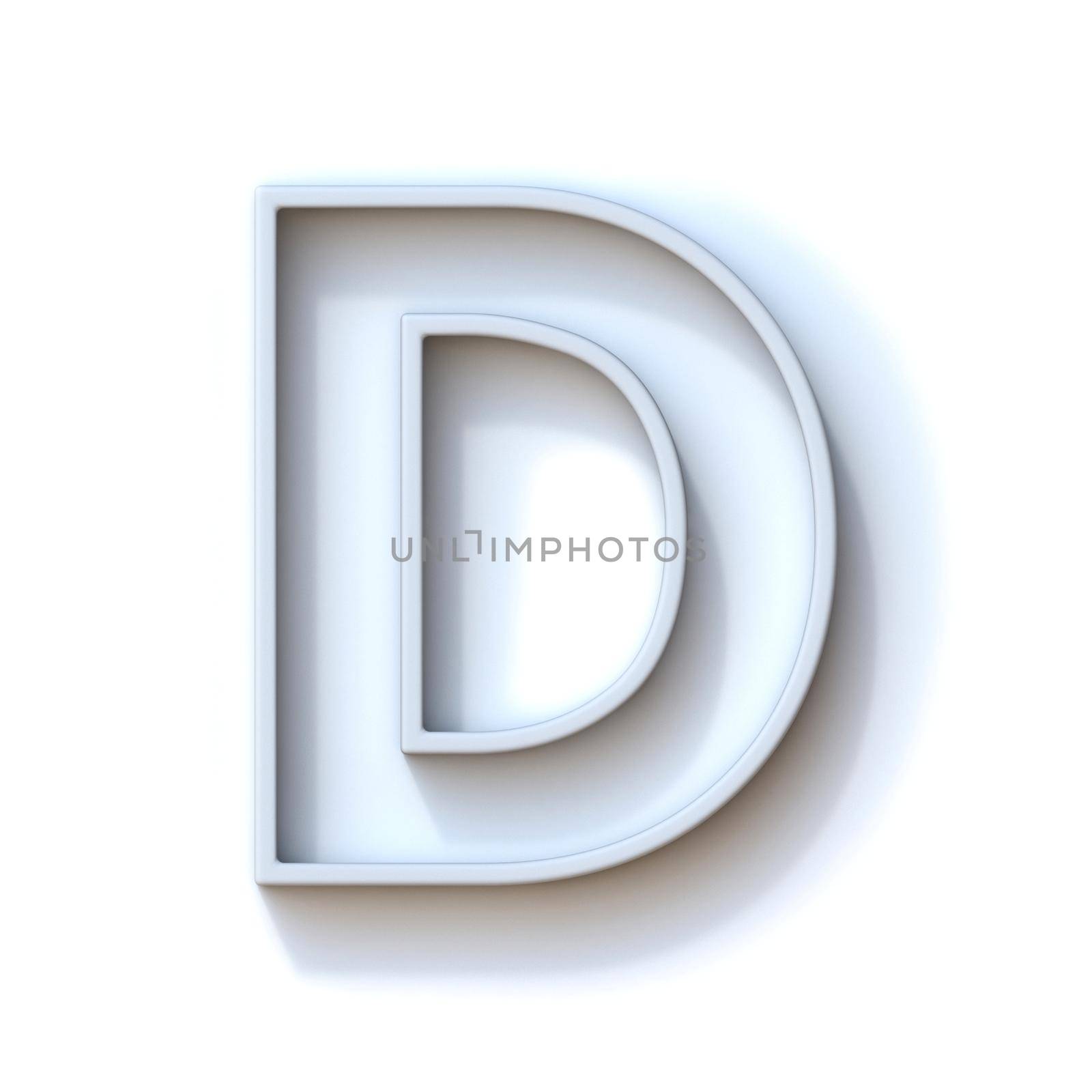 Grey extruded outlined font with shadow Letter D 3D rendering illustration isolated on white background
